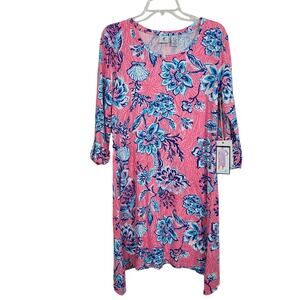 Caribbean Joe & Co. Women's Dress Pink Barbie Core  Tropical Print  Vacation S